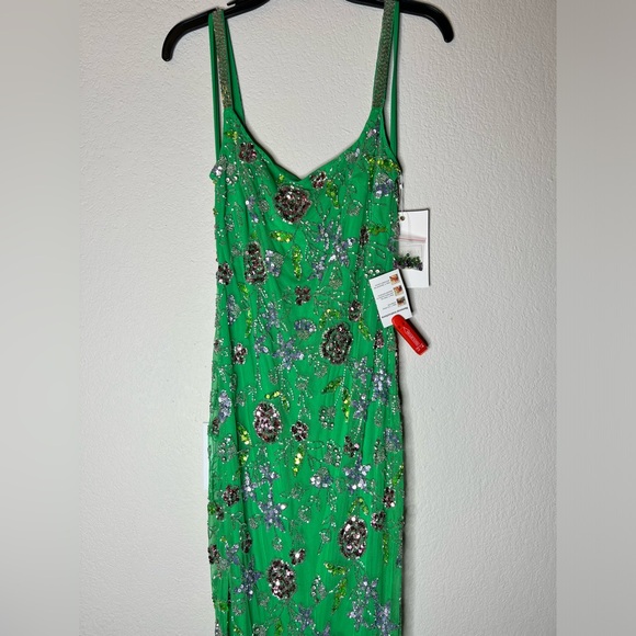 MAC DUGGAL #10808 HAND BEADED FLORAL GOWN WITH BEADED SPAGHETTI STRAPS - Picture 4 of 8